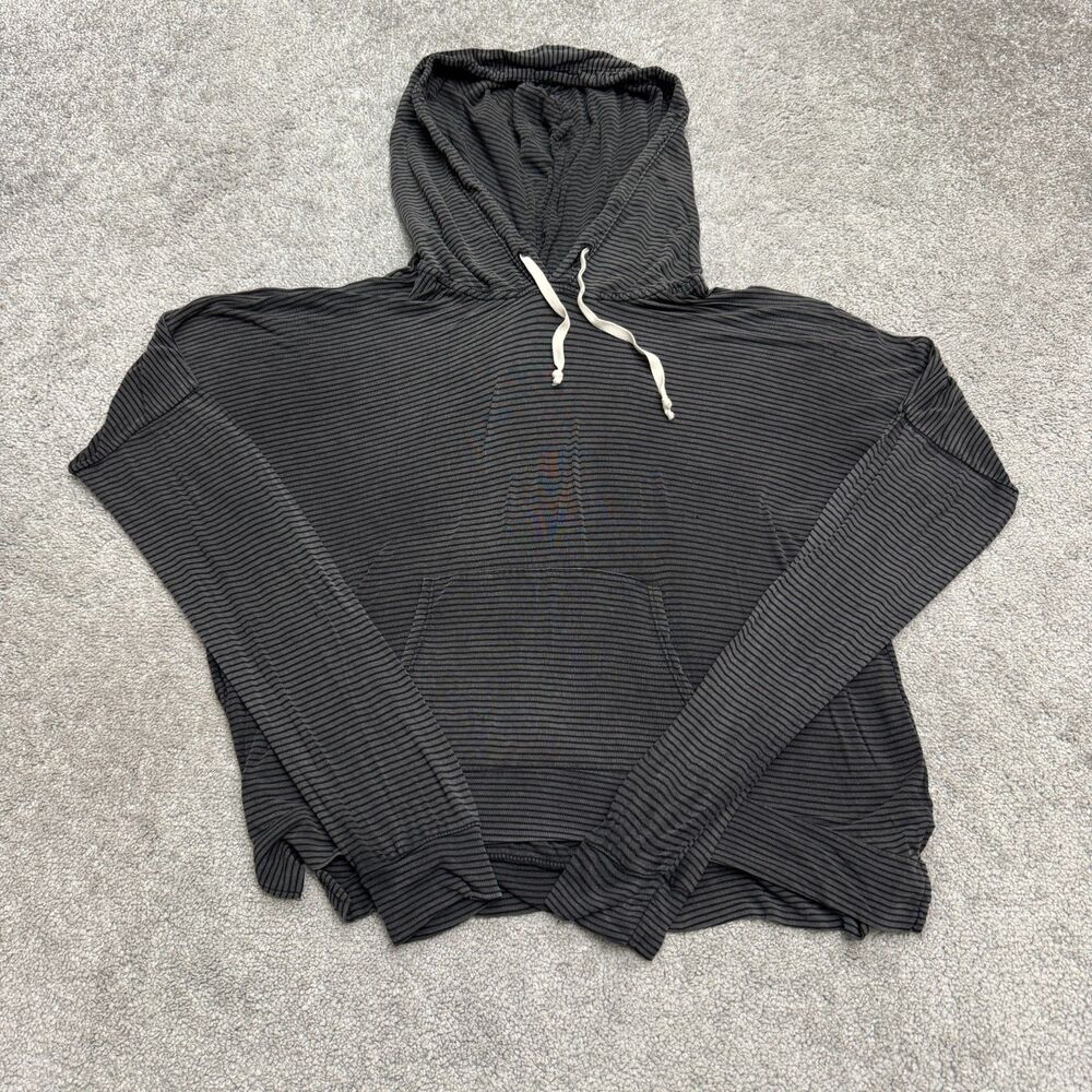 Brandy Melville Striped Lightweight Hoodie Sweatshirt Women One Size Gray Knit